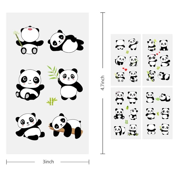 120 PCS (24 Sheets) Panda Temporary Tattoos, Birthday Decorations Panda Party Favors