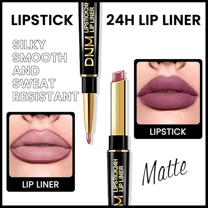 evpct 1Pcs More Mauve Lip Liner and Lipstick Set Kit for Women, Matte Lips Kit with Lip Liner Lip Stains Long Lasting Waterproof 24 Hour Lipstick and Lip Liners Combo Lipliners Pencil 28#