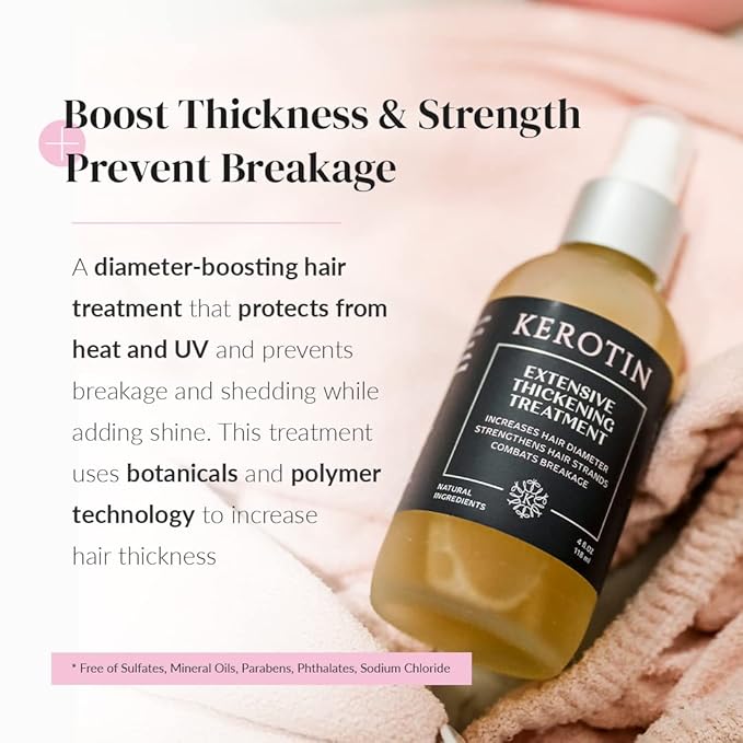 Kerotin Hair Thickening Spray with Keratin for Fine & Thin Hair Growth in Women, Heat Protectant, Repair Mist for Volume, Body & Shine, Diameter Booster, Natural, Sulfate & Cruelty Free, Made in USA