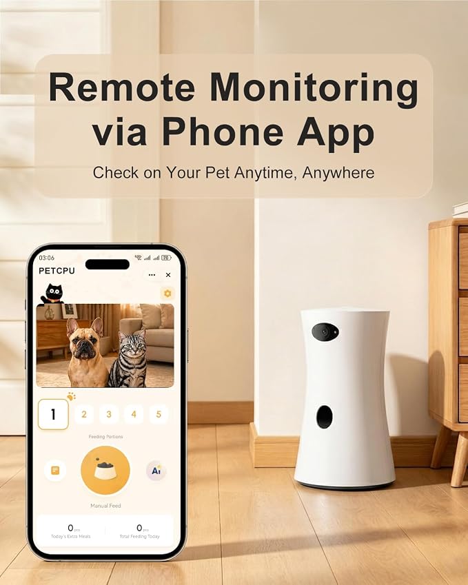 Pet Camera Treat Dispenser, 360° Pet Dog Security Cameras with Phone App, WiFi 5G/2.4G, Two Way Audio, Night Vision, Remote Treat Tossing, Motion Alert for Home Indoor Pet Cat Puppy Monitoring