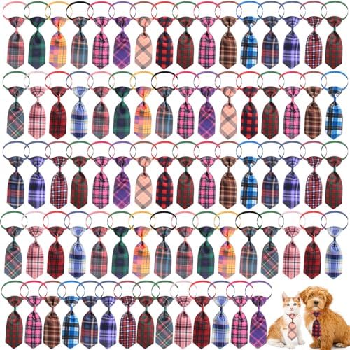 Wesiti 80 Pcs Dog Tie for Small Dogs Assorted Pattern Cat Tie Cat Collar Bows Bowtie Collar Bowtie for Small Medium Puppy Pet Photography Grooming Party(Plaid Tie)