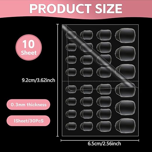 10 Sheets Nail Adhesive Tabs, 300 Pcs Clear Nail Stickers for Press Ons, 15 Sizes Long-Lasting Double-Sided Jelly Sticky Tabs for Nails, Waterproof Nail Adhesive Tabs