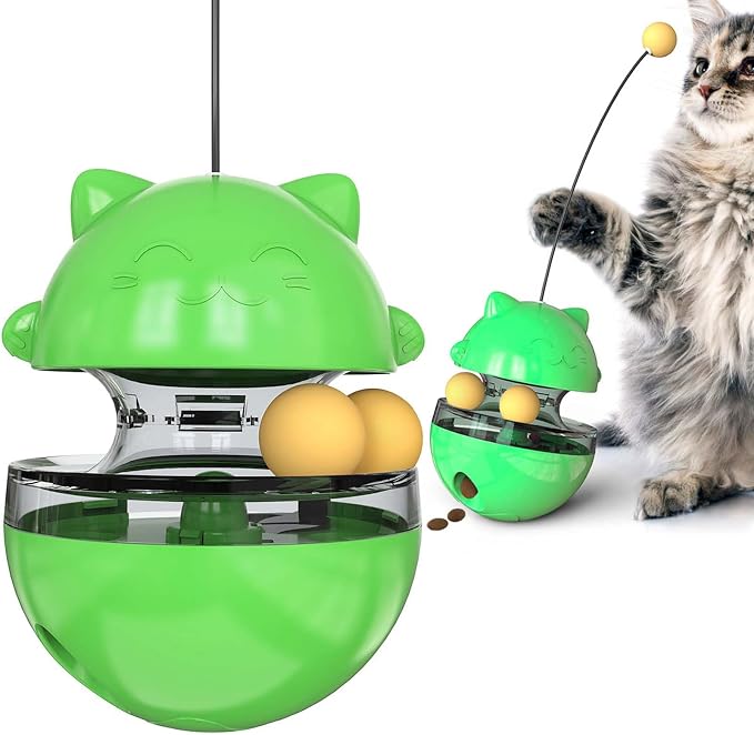 Interactive Cat Toy for Indoor Cats Wobble Treat Dispenser Ball (Green)