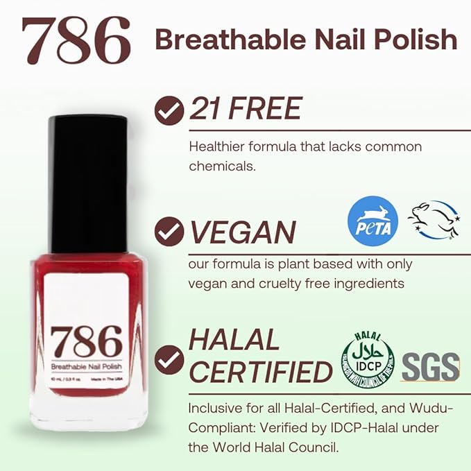 786 Cosmetics Breathable Nail Polish - Halal Nail Polish, Vegan Nail Polish, Cruelty-Free, 11-Free, Fast-Drying Nail Polish (Petra)
