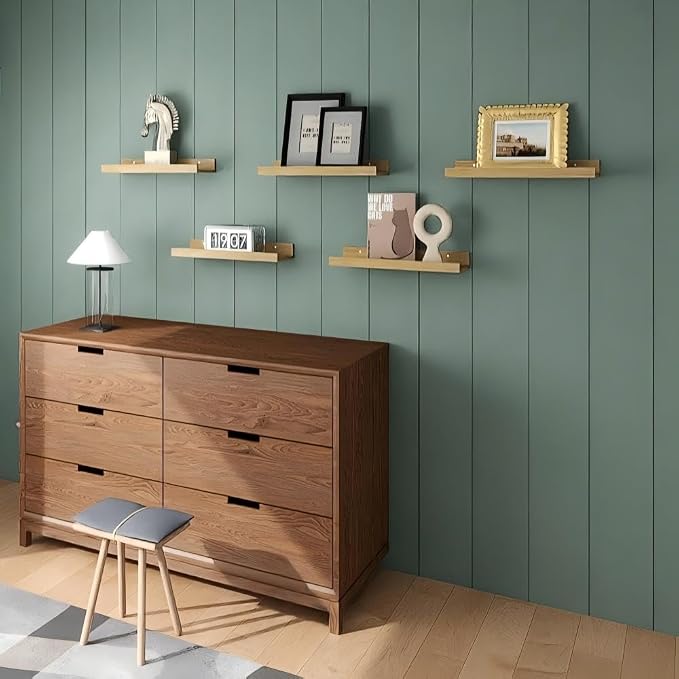 RICHER HOUSE 8-Set Floating Shelves with Lip, Oak Wall Mounted Wood Shelf | Display Picture Ledge Shelf, Anti-drop lip Shelf for Room Wall Decor, Bedroom Bathroom Storage Nursery Hanging Book Shelves