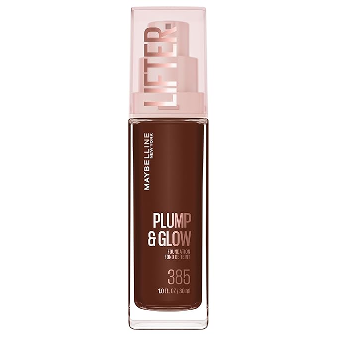 Maybelline Lifter Plump & Glow Foundation, Liquid Foundation with 2% Niacinamide + Hyaluronic Acid, Plumping and Brightening Face Makeup, 385, 1 Count