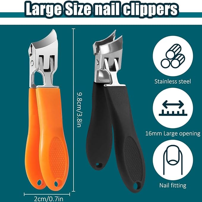 2PCS Wide Jaw Opening Anti-Splash Slanted Nail Clipper,No Splash Nail Trimmer for Men,Slanted Nail Clippers, Ingrown Nail Clippers Wide Jaw Slanted Toenail Clippers for Women and Men(Orange & Black)