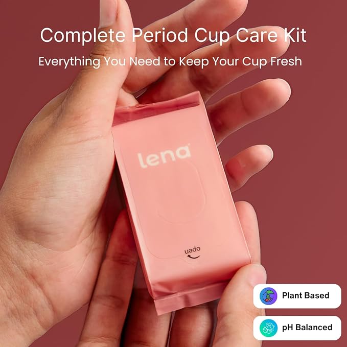 Lena Period Wipes for Teen Girls and Women - pH Balanced for Menstrual Cup and Feminine Hygiene, Flushable & Disposable Mini Compact Wipes, Clear, Non-Toxic Fragrance Free, Unscented Disc Cleaner