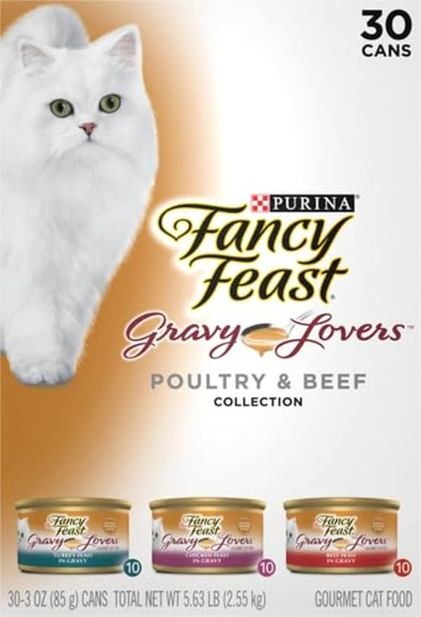 Fancy Feast Purina Gravy Lovers Poultry and Beef Grilled Gourmet Wet Cat Food Variety Pack - 3 oz. Cans,(Pack of 60)