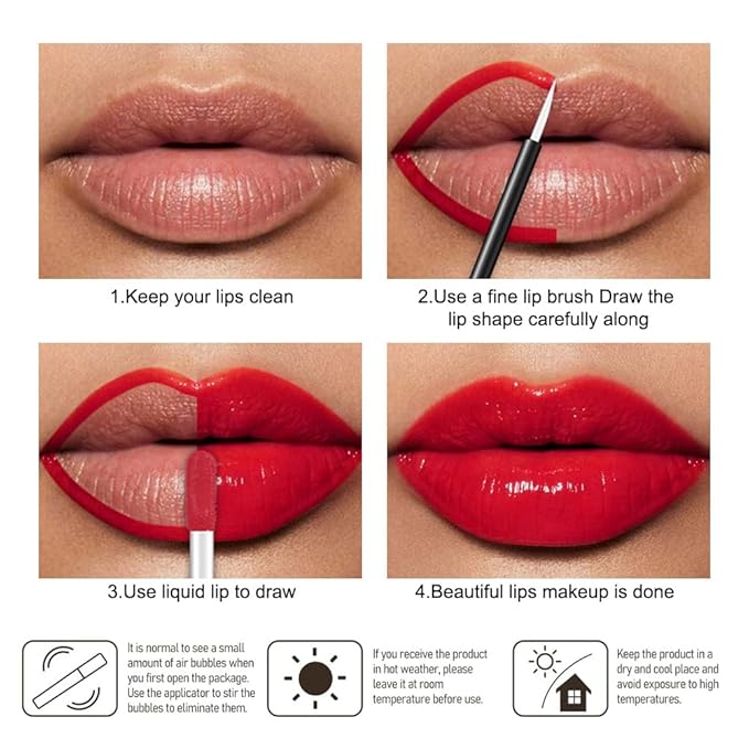 evpct Cool Ruby Red Shiny Glossy Longwear No-Budge Liquid Lip Color Lipstick Makeup, Highly Pigmented Color Instant Shine, Waterproof Long Lasting Lipstick Women, Lip Stain Gloss with Lip Liner Brush