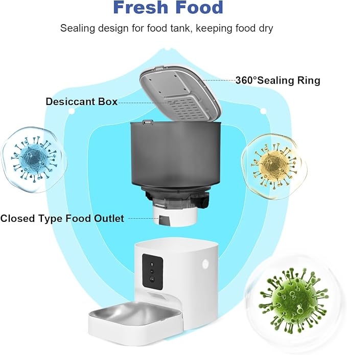 2.4G/5G Automatic Cat Feeder, 4L WiFi Food Dispenser with 10s Voice Recorder, Pet Feeder up to 10 Meals per Day, Timed Cat Feeder with Dry Food Sealed Ring