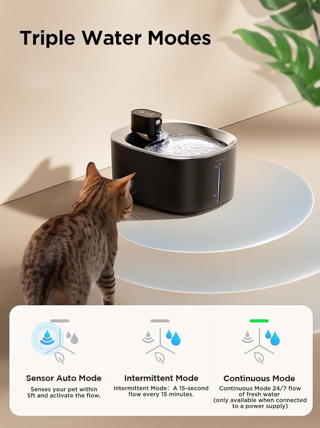 FEELNEEDY Wireless Cat Water Fountain Battery Operated, 4L/135 fl oz Pet Water Fountain for Cats and Dogs with Motion Sensor, Ultra Quiet Cat Drinking Fountain with 2 Filters (Black YPD-C004P)