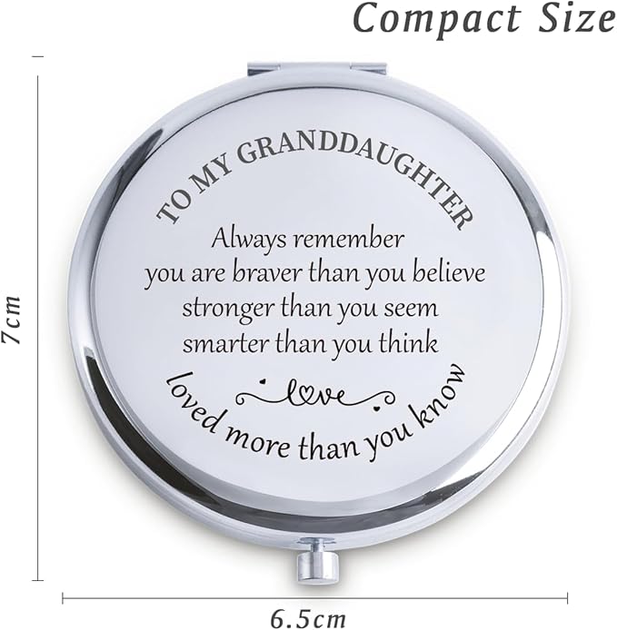 Granddaughter Gifts from Grandma Grandpa, Personalized Gift for Granddaughter, Custom Compact Mirror, Goodie Bag & Basket Stuffers for Valentines Day, Mothers Day, Graduation, Birthday, Wedding