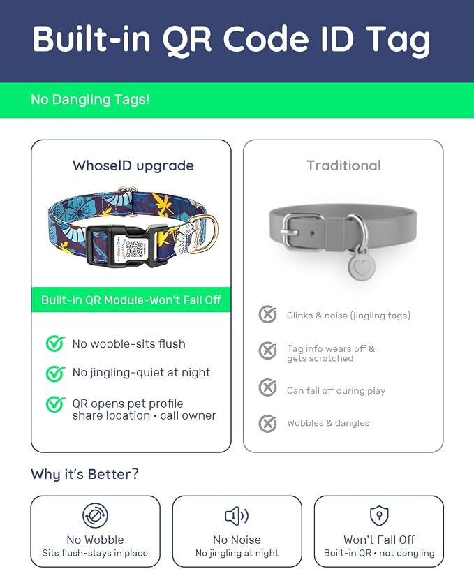 Dog Collar for Meidum Dogs with Smart QR Tags