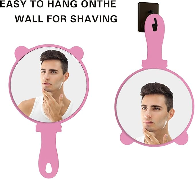 Compact Hand Mirror 2 Pcs – High-Definition Glass, Men or Women Salon Hairdressing Barber Hand Mirrors with Handle, Mini Mirror for Purse, Travel and Present (Pink, 5.91" L x 9.84" W (Cat Ears))
