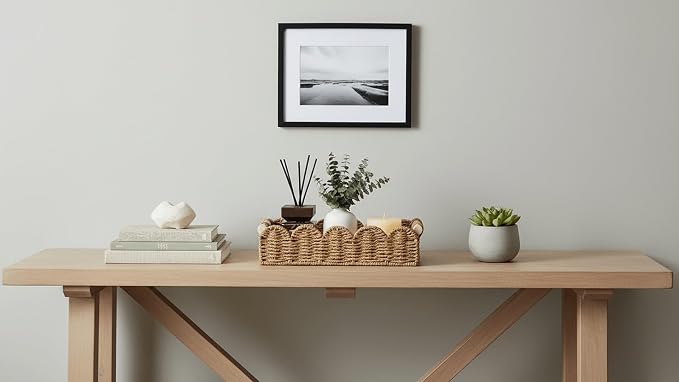 CubesLand Toilet Paper Storage Basket Organizer, Small Wicker Decor Basket | Toilet Tank Top Decorative Basket for Countertop, Handwoven Scalloped Basket W/Handle for Home Decor Living Room, Neutral