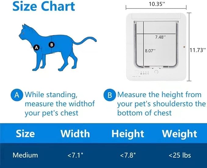 Smart Cat Door, Collar Activated Pet Entry with Remote Control, Built in 120mAh Battery, Automatic Sensor Cat Flap for 2 Way Entry and Exit, 10.24 x 11.61 in.