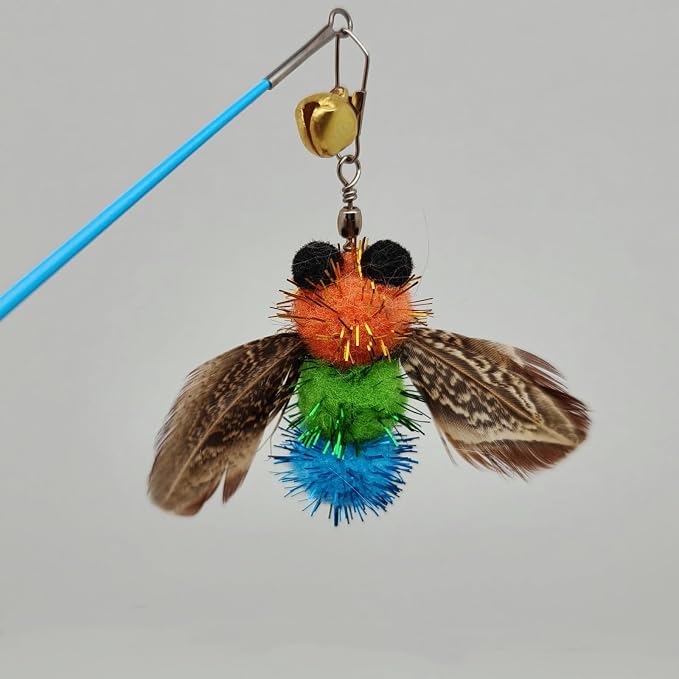 miwoowim 10PCS Retractable Cat Wand Toy with Natural Feather Insect Refills | Sturdy wooden handle with 4-section telescopic rod (8.3"-26.4"). Interactive Kitty Toys on a Stick.Promotes healthy exercise