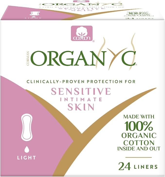 Organyc 100% Certified Organic Cotton Inside and Out Folded Panty Liner, Ultra Thin, Light Flow, 24 Count