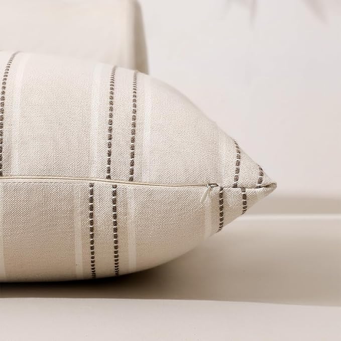 Hckot Striped Throw Pillow Covers 24x24 Set of 2 Charcoal Pillow Covers | Large Farmhouse Decorative Pillows Textured Linen Square Cushion Covers for Sofa Couch Bed Living Room Decor