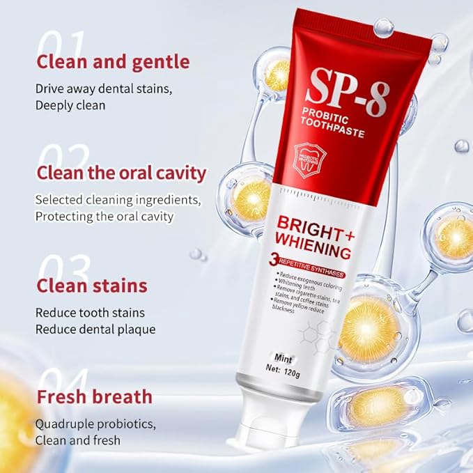 SP-6 Probiotics Whitening Toothpaste - Probiotics for Teeth Whitening and Gum Health - Enamel-Safe, Fluoride-Free, Double Mint Flavor,Fresh Breath (2)