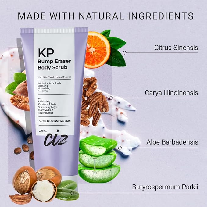 KP Bump Eraser Body Scrub: Exfoliating Keratosis Pilaris, Strawberry Skin Treatment - Smooths Rough, Bumpy, Dry Skin on Arms, Legs, Buttocks - KP Scrub Wash Helps Reduce Ingrown Hair Bumps