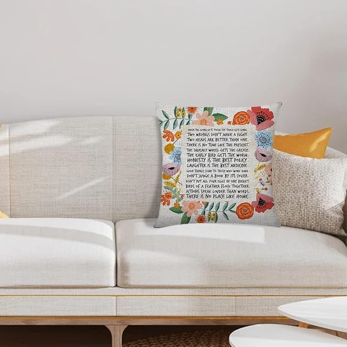 Littlefa Inspiring Gifts Cute Colour Retro Flower Throw Pillow Cover Retro Flower Cushion Cover Decorative Pillowcase Living Room Bedroom Decor for Girls Friends Daughter Niece Women -When the Going