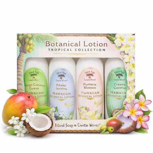 Island Soap and Candle Works Sampler Gift Set Scented Body Lotion for Men and Women - Paraben Free Body Moisturizer - Hydrating Hawaiian Skincare - Decorative Lotion Gift Box - 4 x 2 Ounce