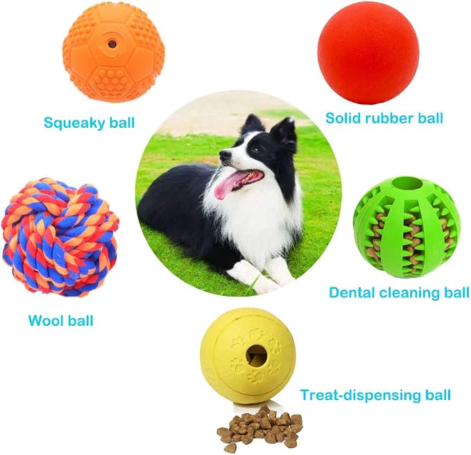 Volacopets 5 Different Functions Interactive Dog Toys, Puzzle Toys, Dog Balls for Medium Large Dogs, Dog Squeaky Balls, Food Treat Dispensing Toys