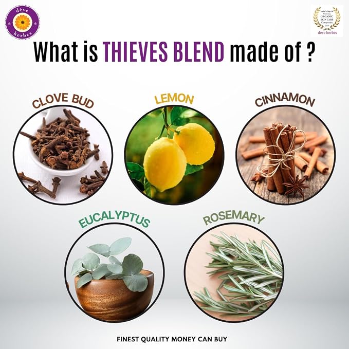 Deve Herbes Thieves Multipurpose Undiluted Essential Oil Blend with Glass Dropper 30ml (1 oz)