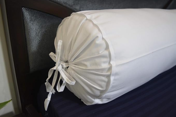 Cervical Neck Roll Pillow Cover with Cotton Bolster Pillowcases for Cylindrical Cushion and Drawstring Closure Round Neck Pillowcase 6" x 18" (15 x 45 cm) White