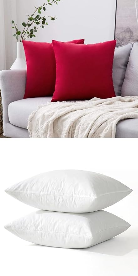 MIULEE Pack of 2 Christmas Velvet Pillow Covers Decorative 18 x 18 Inch Red, 18x18 Pillow Inserts Pack of 2 Down Alternative Decorative Feather Throw Pillow Inserts