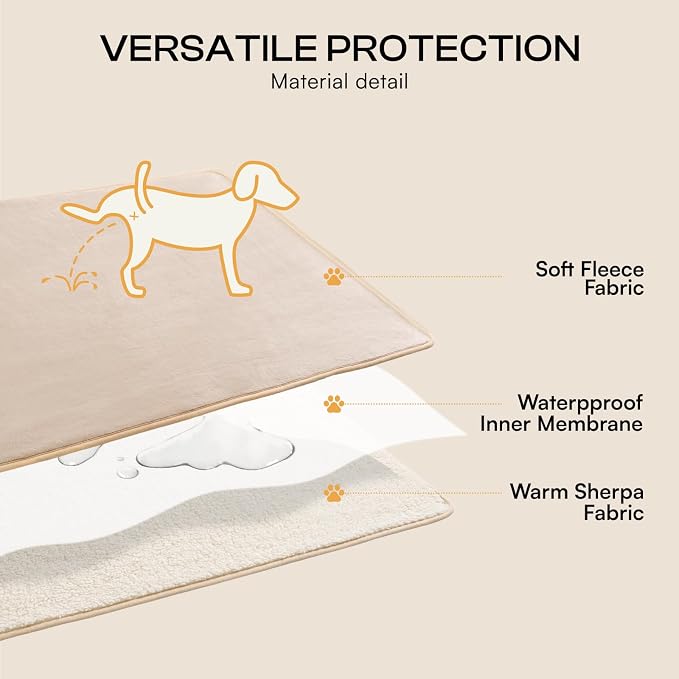 Luciphia Waterproof Blanket for Large Dog, Reversible Sherpa Couch Cover | waterproof pet blanket sherpa fleece reversible couch cover bed protector car from spills scratches, Khaki+Beige 65" x 57"