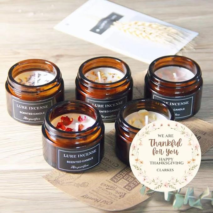 50 Pcs Customizable Thanksgiving Gifts for Women, Personalized Candles for Party Favors Bulk, 1.5oz Amber Jar Thanksgiving Scented Candles Thank You Gifts for Women Men Family Friends Coworkers