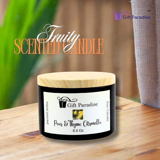 Pear and Thyme Citronella, Soy Wax Candle, Black Metal Tin, 6.5 oz, Cotton Wick