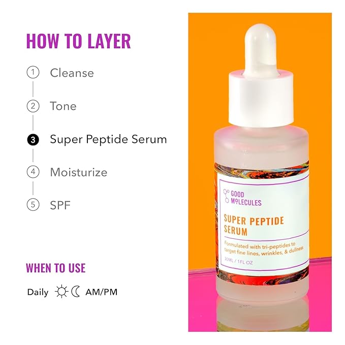 Good Molecules Super Peptide Serum Pack 2 – 1 fl oz / 30 ml Each | Lightweight Facial Serum with Peptides & Copper Tripeptides, Water-Based Skincare