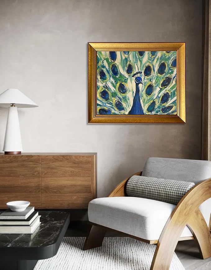 Vintage Gold Framed Canvas Wall Art Peacock Oil Painting Bird Boho Artworks for Bedroom Living Room Bathroom