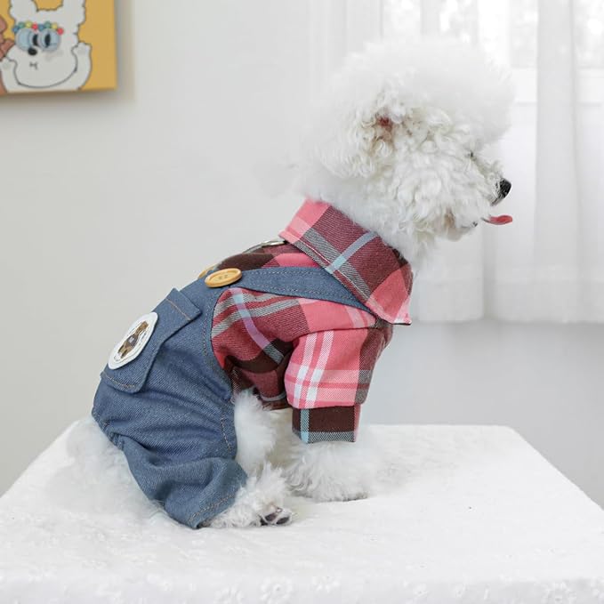 Dog Stylish Overalls Comfortable Puppy One Piece Outfits Summer Bib Overalls for Small Dogs Cute Pet Jumpsuit Onesie Chihuahua Yorkies Birthday Holiday Clothes Costume