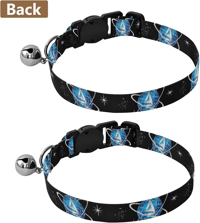 Blue Globe White Grid Lines Collar with Bell for Dog Puppy 2 Pack Kitten Collar Adjustable Length 10.6" to 17.1"