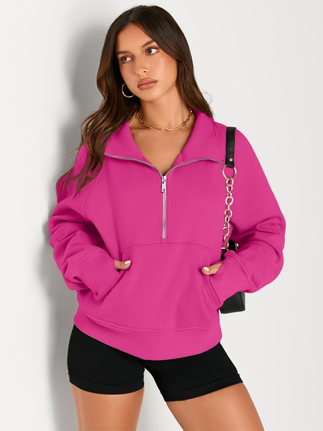 AUTOMET Womens Sweatshirts Half Zip Fleece Pullover Fall Outfits | Fall Fashion Clothes 2026,Cropped Sweatshirts,Cute Y2k Tops,Quarter Zipper Sweater,Winter Loungwear Outfits