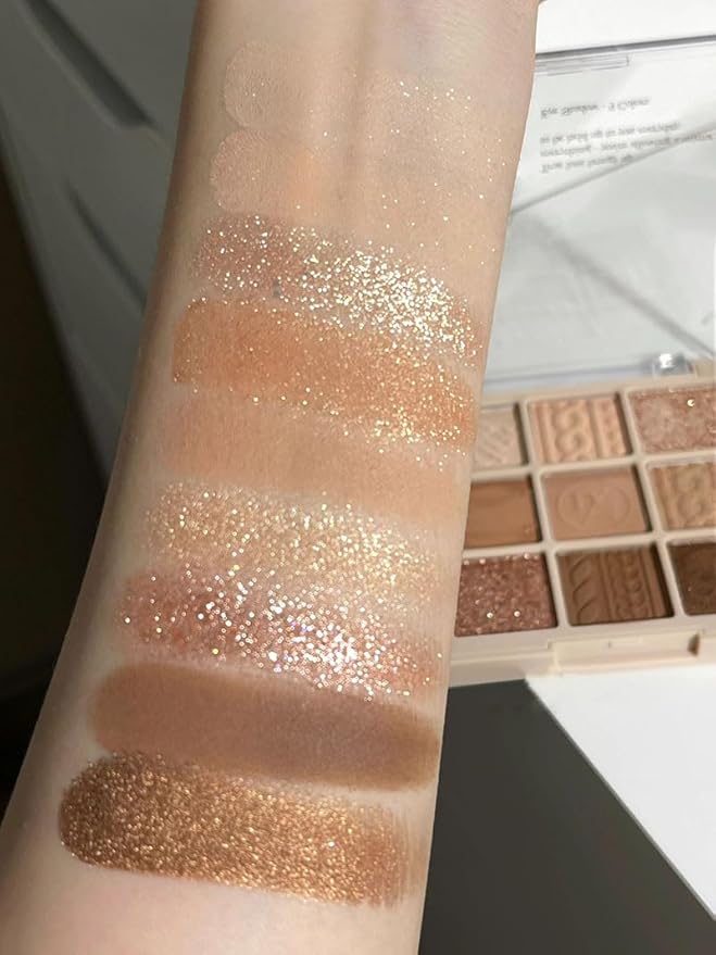 Nude Gold Eyeshadow Palette, Matte Shimmer Glitter Eye Shadow Makeup Palettes, Naked Neutral Brown Eyeshadow Makeup Pallet, Highly Pigmented Long Lasting Waterproof Blendable