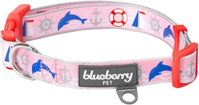 Blueberry Pet Essentials 5 Patterns Smart Chic Bon Voyage Ocean Scenery Dolphin Designer Adjustable Dog Collar, Small, Neck 12"-16"