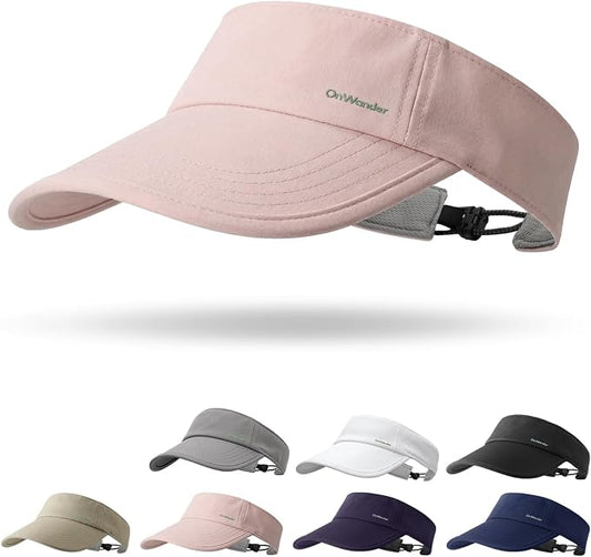 Sun Visor Hats for Women Men - Wide Brim Quick Dry Adjustable Hat | Upf 80+ Sun Protection Sport Hat, Cooling Sweatband; Breathable Quick-Dry Fabric Visors for Running, Tennis, Golf, Sports