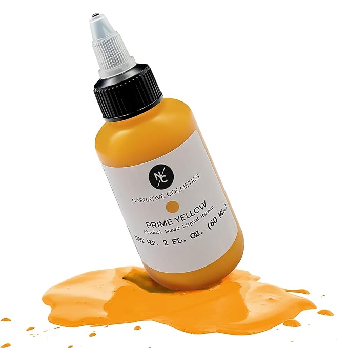 Narrative Cosmetics FX Alcohol Airbrush Paints - 2 fl oz, Skin Safe, Quick Dry, Waterproof, Sweatproof, Transferproof Liquid Makeup for Bodypainting, Theater, FX Makeup, Film and TV - Prime Yellow