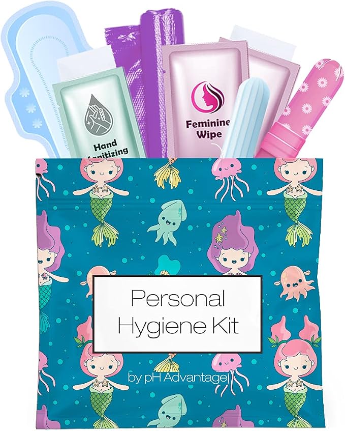 Menstrual Kit All-in-One | Convenience on The Go | Single Period Kit Pack for Travelling, Tweens & Teenagers | Individually Wrapped Feminine Hygiene Products (Under the Sea)