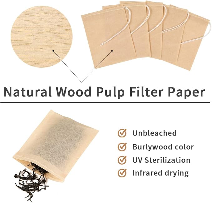 400 Pack Disposable Drawstring Tea Filter Bags, 7 x 9cm Natural Color | Safe & Natural Unbleached Paper Tea Infuser Drawstring Empty Bag for Loose Leaf Tea