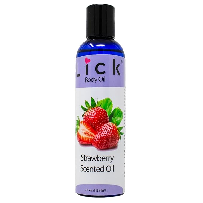 LICK Strawberry Fruit Scented Body Oil – Lightweight Daily Moisturizer with Almond Oil & Vitamin E – 4 oz