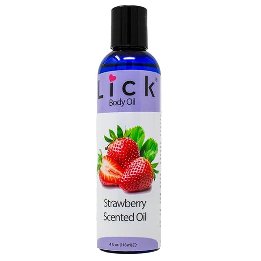 LICK Strawberry Fruit Scented Body Oil – Lightweight Daily Moisturizer with Almond Oil & Vitamin E – 4 oz