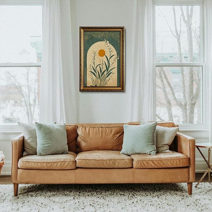 ZLPLLHA Lily Of The Valley Gold Framed Wall Art Boho Pictures Wall Decor | Wall Art Vintage Canvas Art Decor Emerald Green Botanical Paintings Artwork Retro Art Prints For Bedroom Living Room