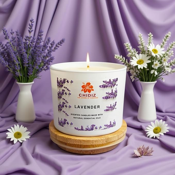 Lavender Soy Scented Candles | Large 1 Wick Jar Candle | Up to 45 Hours Burning Time | Relaxing Aromatherapy Candles | Housewarming Gift for Women and Men (Medium, Lavender)
